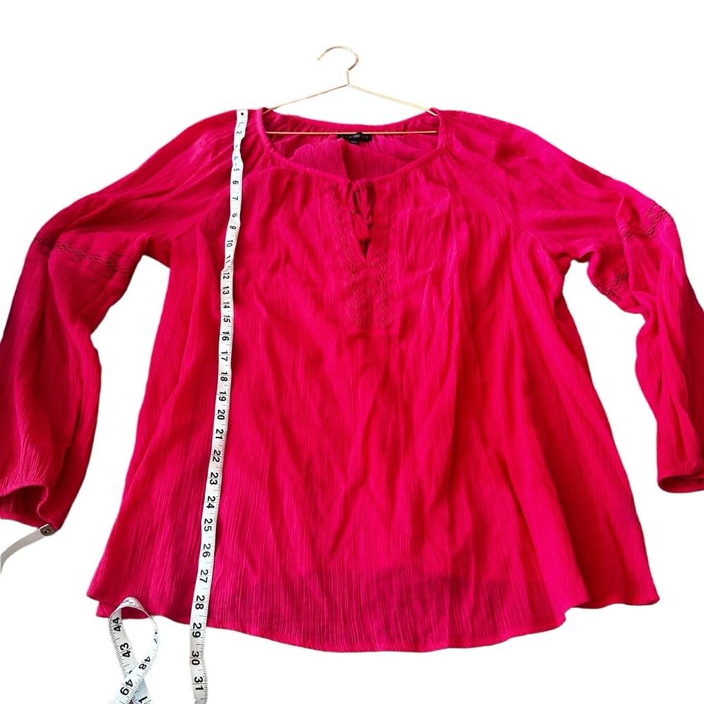 Lane Bryant Pink Crochet Keyhole Peasant Blouse Long Sleeve - Picture 5 of 7